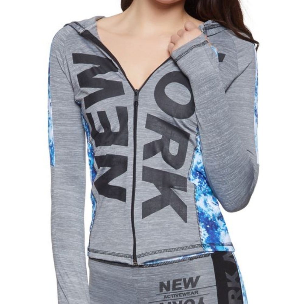 NEW Color Block Tie Dye Blue Activewear Sweatshirt